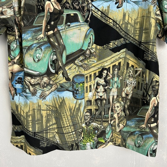 Sayulita Shirt Co. men size XL zombie girls cars short sleeve button up green - Picture 9 of 12